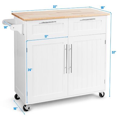 Costway Rolling Kitchen Cart Island Heavy Duty Storage Trolley Cabinet Utility White Image 2