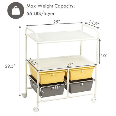 Costway Rolling Storage Cart w/4 Drawers 2 Shelves Metal Rack Shelf Utility Organizer Image 2