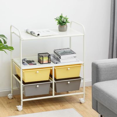 Costway Rolling Storage Cart w/4 Drawers 2 Shelves Metal Rack Shelf Utility Organizer Image 3