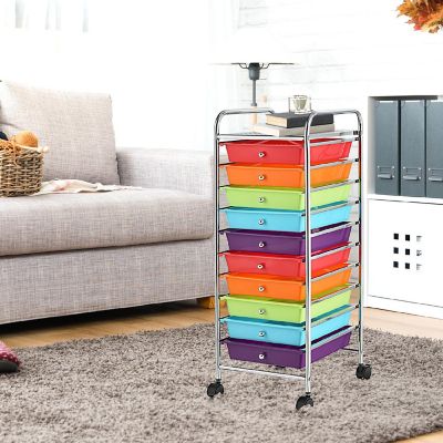 Costway Rolling Storage Cart with 10 Drawers Scrapbook Office School Organizer Multicolor Image 1