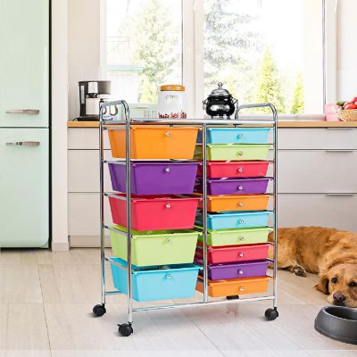 Costway  Rolling Storage Cart wIth 15 Drawers Image 2