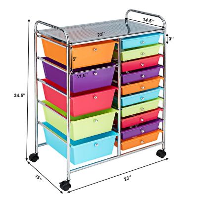 Costway  Rolling Storage Cart wIth 15 Drawers Image 3