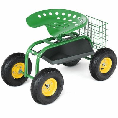 Costway Rolling Tray Gardening Planting with Work Seat Garden Cart Green Image 1