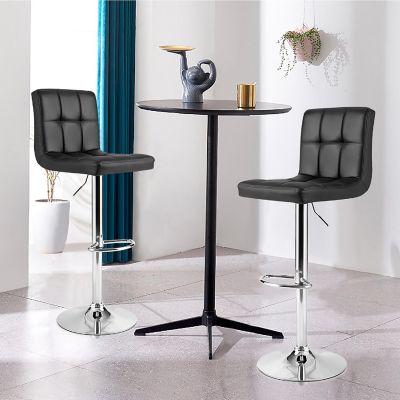 Costway Set of 2 Adjustable Bar Stools PU Leather Swivel Kitchen Counter Pub Chair Black Image 1