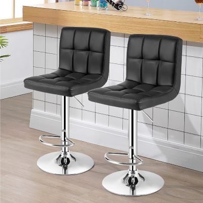 Costway Set of 2 Adjustable Bar Stools PU Leather Swivel Kitchen Counter Pub Chair Black Image 3