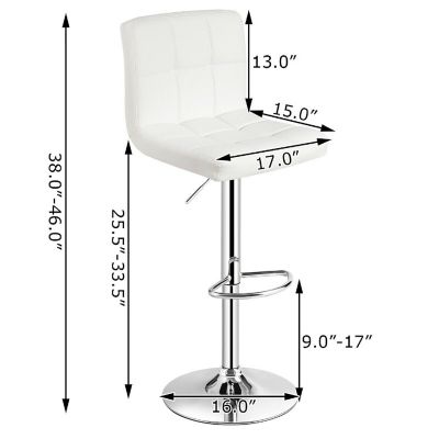 Costway Set of 2 Adjustable Bar Stools PU Leather Swivel Kitchen Counter Pub Chair White Image 1