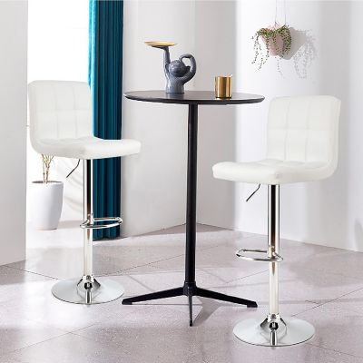 Costway Set of 2 Adjustable Bar Stools PU Leather Swivel Kitchen Counter Pub Chair White Image 2