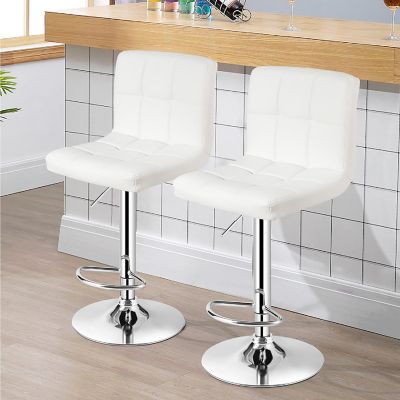 Costway Set of 2 Adjustable Bar Stools PU Leather Swivel Kitchen Counter Pub Chair White Image 3