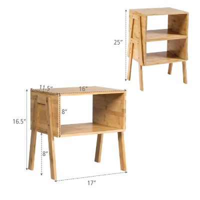 Costway Set of 2 Bamboo Nightstand Stackable Sofa Table Bedside Table with Storage Shelf Image 1