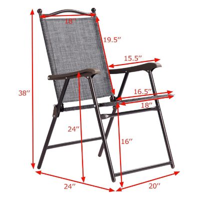 Costway Set of 2 Patio Folding Sling Back Chairs Camping Deck Garden Beach Gray Image 1