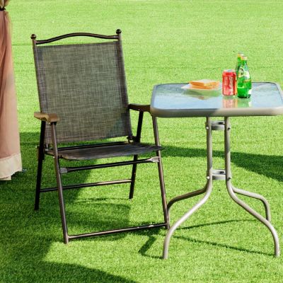 Costway Set of 2 Patio Folding Sling Back Chairs Camping Deck Garden Beach Gray Image 2