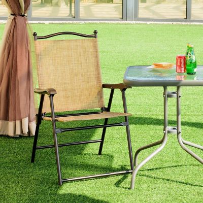 Costway Set of 2 Patio Folding Sling Back Chairs Camping Deck Garden Beach Yellow Image 2