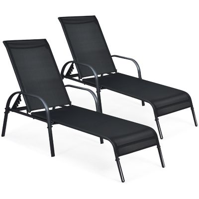 Costway Set of 2 Patio Lounge Chairs Sling Chaise Lounge Recliner Adjustable Back Image 1