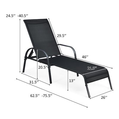 Costway Set of 2 Patio Lounge Chairs Sling Chaise Lounge Recliner Adjustable Back Image 2