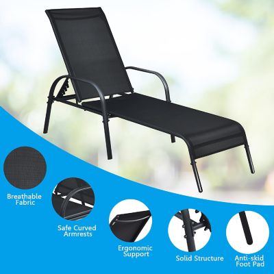 Costway Set of 2 Patio Lounge Chairs Sling Chaise Lounge Recliner Adjustable Back Image 3