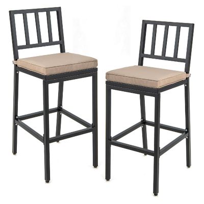 Costway Set of 2 Patio Metal Bar Stools Outdoor Bar Height Dining Chairs with Cushion Image 1