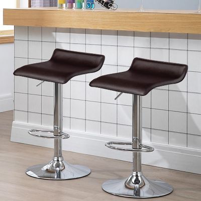 Costway Set of 2 Swivel Bar Stool PU Leather Adjustable Kitchen Counter Bar Chair Coffee Image 3