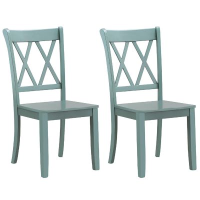 Costway Set of 2 Wood Dining Chair Cross Back Dining Room Side Chair Mint Green Home Kitchen Image 1