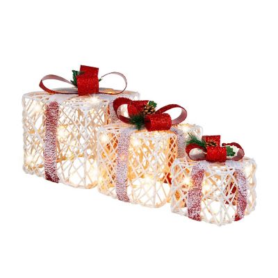 Costway Set of 3 Christmas Lighted Gift Boxes, Indoor Present Box Holiday Decoration Image 1