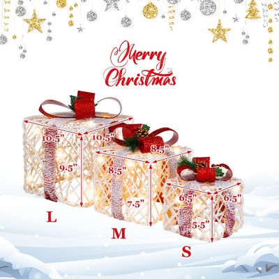 Costway Set of 3 Christmas Lighted Gift Boxes, Indoor Present Box Holiday Decoration Image 1