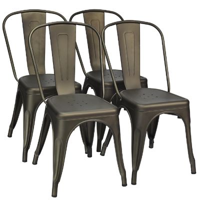 Costway Set of 4 Dining Side Chair Stackable Bistro Cafe Metal Stool Gunmetal Image 1
