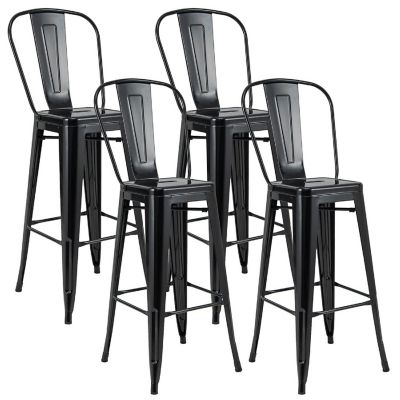 Costway Set of 4 High Back Metal Stool 30'' Seat Bar Height Industrial Bar Stools  Black Image 1