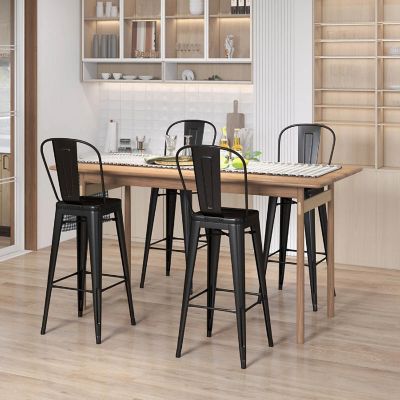 Costway Set of 4 High Back Metal Stool 30'' Seat Bar Height Industrial Bar Stools  Black Image 3