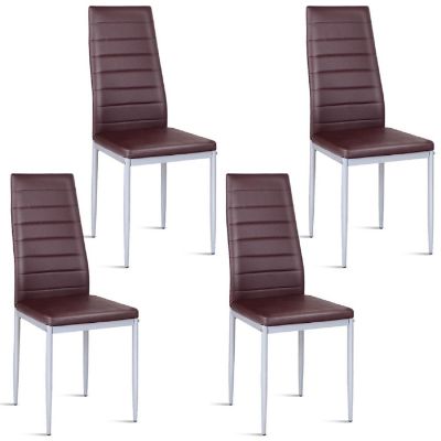 Costway Set of 4 PU Leather Dining Side Chairs Elegant Design Home Furniture Brown Image 1