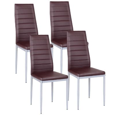 Costway Set of 4 PU Leather Dining Side Chairs Elegant Design Home Furniture Brown Image 3