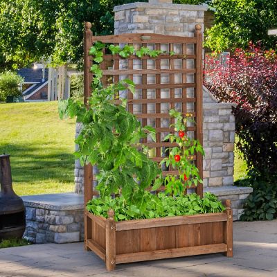 Costway Solid Wood Planter Box with Trellis Weather-Resistant Outdoor 25''x11''x48'' Image 1