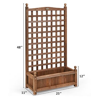 Costway Solid Wood Planter Box with Trellis Weather-Resistant Outdoor 25''x11''x48'' Image 2