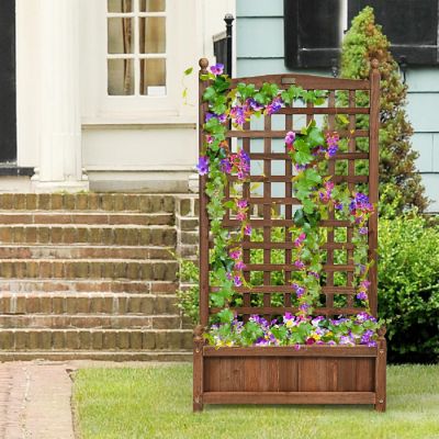 Costway Solid Wood Planter Box with Trellis Weather-Resistant Outdoor 25''x11''x48'' Image 3