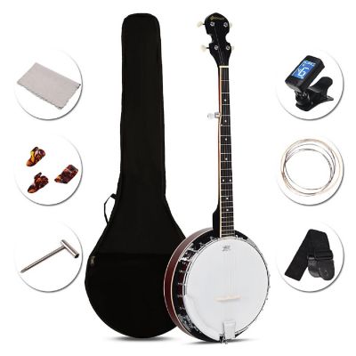 Costway Sonart 5 String Geared Tunable Banjo 24 Brackets Closed Back Remo Head w/ Case Image 1