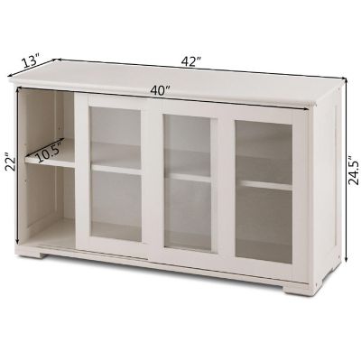 Costway Storage Cabinet Sideboard Buffet Cupboard Glass Sliding Door Pantry Kitchen Off-White Image 1