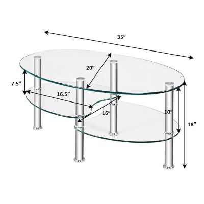 Costway Tempered Glass Oval Side Coffee Table Shelf Chrome Base Living Room Clear Image 1