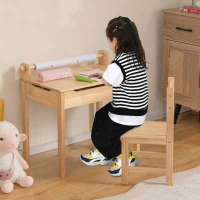 Costway Toddler Multi Activity Table with Chair Kids Art & Crafts Table with Paper Roll Holder Image 1