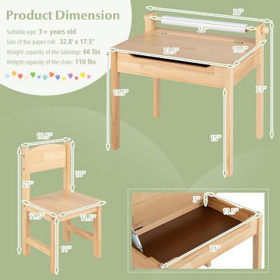 Costway Toddler Multi Activity Table with Chair Kids Art & Crafts Table with Paper Roll Holder Image 2