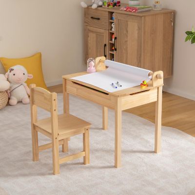 Costway Toddler Multi Activity Table with Chair Kids Art & Crafts Table with Paper Roll Holder Image 3