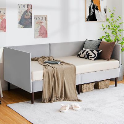 Costway Twin Daybed Upholstered Linen Wooden Sofa Bed Frame Heavy Duty Living Room Grey Image 1