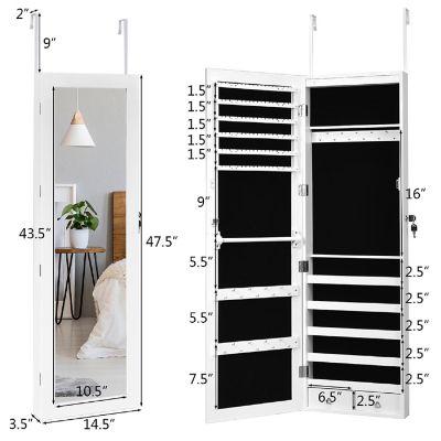 Costway Wall Door Mounted Mirror Jewelry Cabinet Organizer w/LED Light Image 1