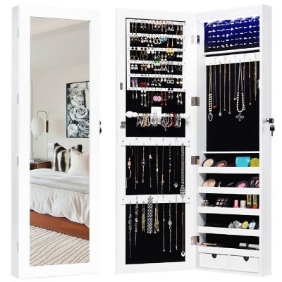 Costway Wall Mounted Mirrored Jewelry Cabinet Organizer w/LED Lights Image 1