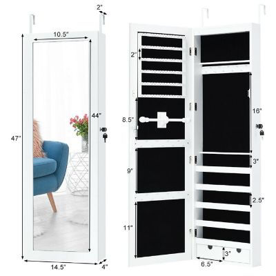 Costway Wall Mounted Mirrored Jewelry Cabinet Organizer w/LED Lights Image 2