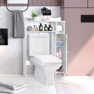 Costway Wood Over the Toilet Storage Cabinet Bathroom Space Saver w/Paper Holder & Shelf Image 1
