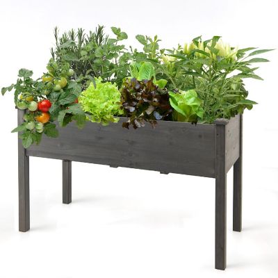 Costway Wooden Raised Vegetable Garden Bed Elevated Grow Vegetable Planter Grey Image 1