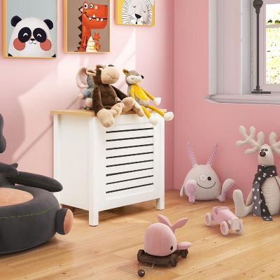 Costway Wooden Toy Storage Organizer Kids Toy Chest W/Lid for Kindergarten Bedroom White Image 1