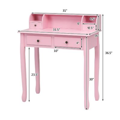 Costway Writing Desk Makeup Vanity Table Home Office Computer Desk 4 Drawer Pink Image 1