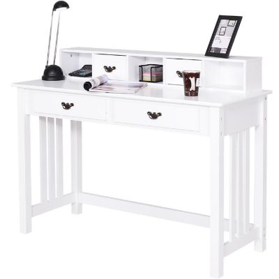 Costway Writing Desk Mission White Home Office Computer Desk 4 Drawer White Image 1