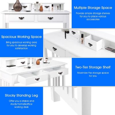 Costway Writing Desk Mission White Home Office Computer Desk 4 Drawer White Image 3