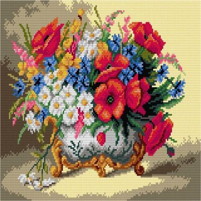Crafting Spark - Needlepoint canvas for halfstitch without yarn after Eugene Henri Cauchois - Poppies, Daisies, and Mixed Summer Flowers 3233J Image 1