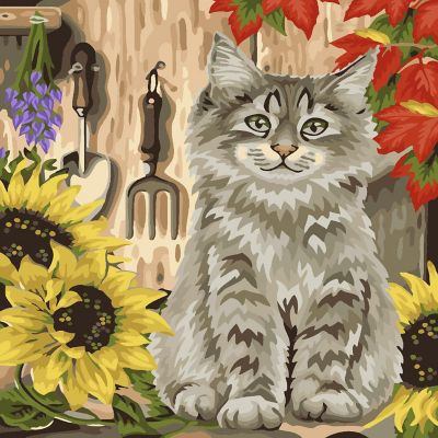 Crafting Spark - Painting by Numbers kit Crafting Spark Cat with Sunflowers H058 19.69 x 15.75 in Image 1